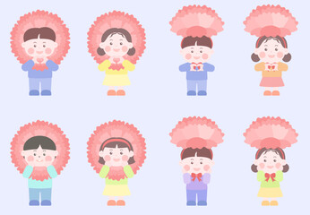 child with a carnation hat