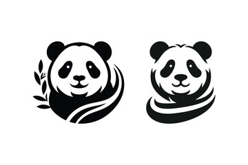 two panda bears are shown in black and white