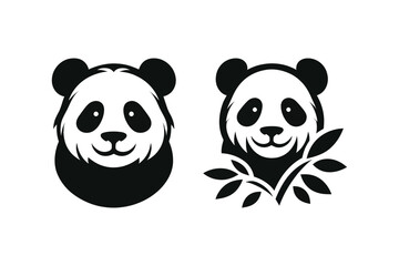 Obraz premium two panda bear heads with leaves 