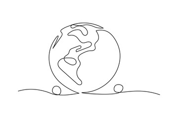 One continuous line drawing of Earth vector illustration Earth globe one line art drawing map
