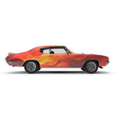 3D Classic Muscle Car with Flame Design on White Background