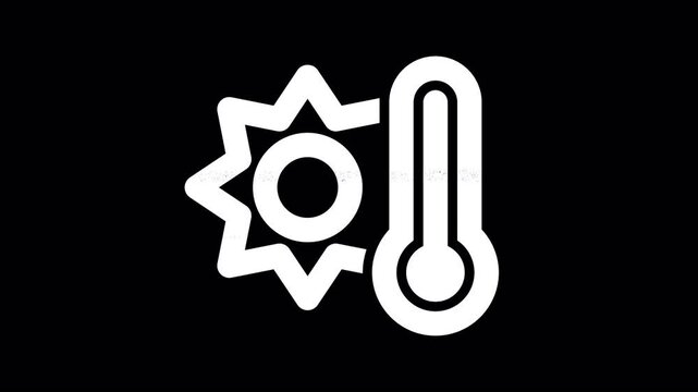 Icon temperature hot is distorted. Glitch. Noise, chromatic aberration, geometric distortion. Transparent background, looped. In-Out looped. Alpha BW at the end