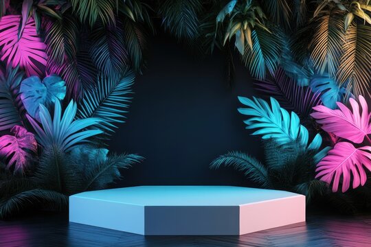 Modern Hexagon Podium, Tropical Plants