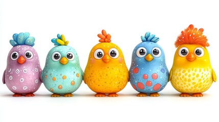 Obraz premium Whimsical avian figurines featuring vibrant colors and playful designs create an atmosphere of springtime cheer and lighthearted joy full collection