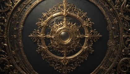 Fototapeta premium Shimmering gold accents on black, intricate details, gradient, vip