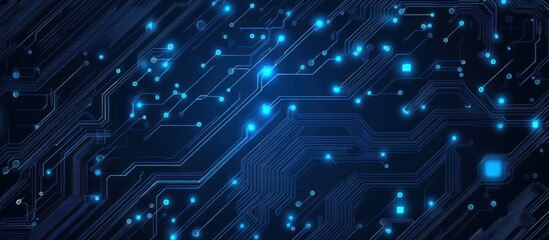 abstract technological illustration showcasing intricate blue circuit patterns symbolizing connectivity in modern electronics with glowing lights representing data flow and processing