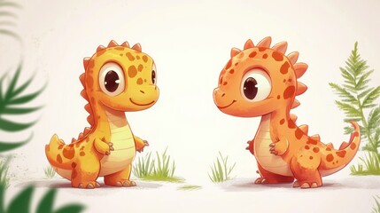 Obraz premium Cute dinosaurs meet