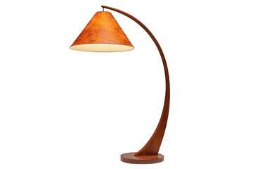 Floor lamp with curved neck design, isolated on white background, soft lighting object, side copy space