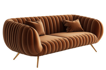 3D render of modern sofa with cushions, isolated on white background, photorealistic fabric...