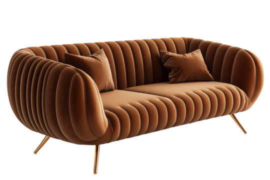 3D render of modern sofa with cushions, isolated on white background, photorealistic fabric texture, clean shadows, side copy space