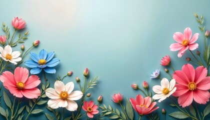 Elegant Floral  with Soft Pastel Blossoms and Leaves. 