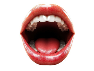 Open mouth with red lips and heart shaped tongue, surreal and expressive concept