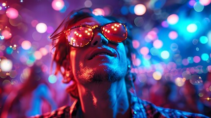 Fototapeta premium A person having fun at a music concert with colorful lights.