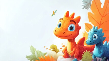 Cute dragons amidst foliage