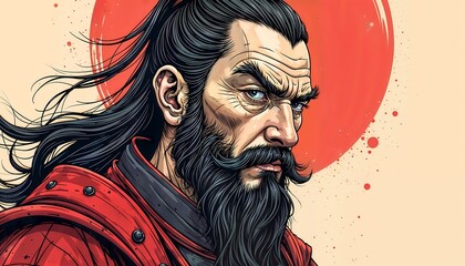 A warrior portrait against a epic background. 