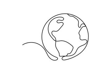 One continuous line drawing of Earth vector illustration Earth globe one line art drawing map
