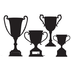Sports realistic cup trophy winner Set of premium silhouettes black shape white Background.