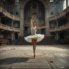 Naklejka premium Ballerina in a Deserted Grand Hall