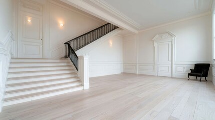 Obraz premium Elegant, spacious hallway with grand staircase