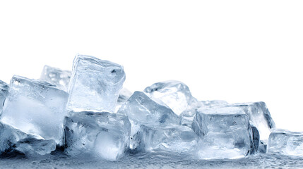 Crystal clear ice cubes on white background for refreshing drink concepts close up photography of ice texture perfect for advertising campaigns websites and social media