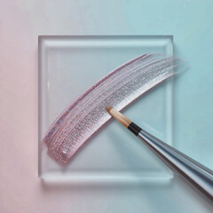 Glittery Pink Makeup Swatch with Brush