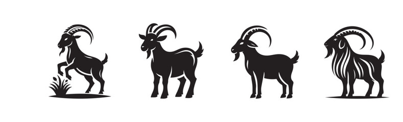 Set of Goat silhouette icons. vector, farm animals, illustration