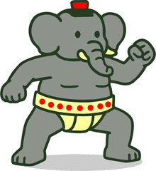 Elephant Sumo Character Vector Drawing