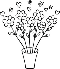 Cute Flower Pot and Hearts Coloring Page for Mother’s Day

