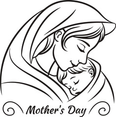 Mother Embracing Child Coloring Page for Mother’s Day Celebration

