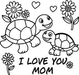 Cute Turtle Mom and Baby Coloring Page for Mother’s Day Celebration

