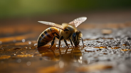 close-up of a bee on a honey, bee doing honey, bee in beehive, close-up of bee doing honey in beehive, honey background, bee wallpaper,generative.ai