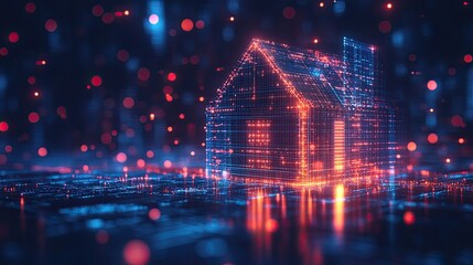 Obraz premium Digital Home in a Network of Connections, Representing Smart Technology, IoT, Home Automation, and Connectivity for Future Living Concepts and Smart Solutions 