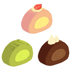 roll cake with different flavors and toppings