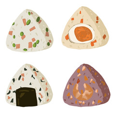 Japanese rice ball called onigiri with different toppings