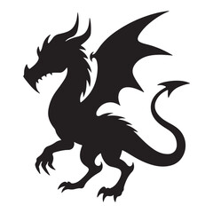 Fototapeta premium Black Silhouette of a Majestic Dragon with Wings