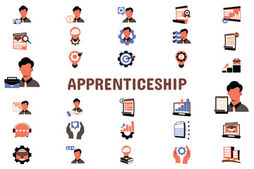Apprenticeship Flat Vector Illustration Icon Sticker Set Design Materials