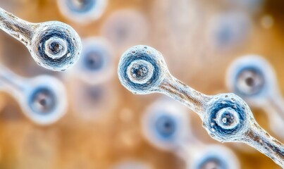 Microscopic View of Connected Cells Network Detailed Blue and Gold Cellular Structure Science Background