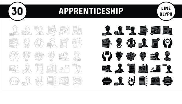 Apprenticeship Line Glyph Vector Illustration Icon Sticker Set Design Materials