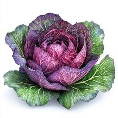 Obraz premium Closeup of a Vibrant Red and Purple Cabbage Isolated on White Background