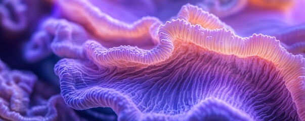 Fototapeta premium Coral surface with ridges and grooves in a spiral formation. Shades of violet and cerulean.