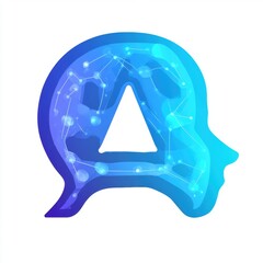 AI Concept: Human Head Silhouette with Brain Connections and Digital Network Inside
