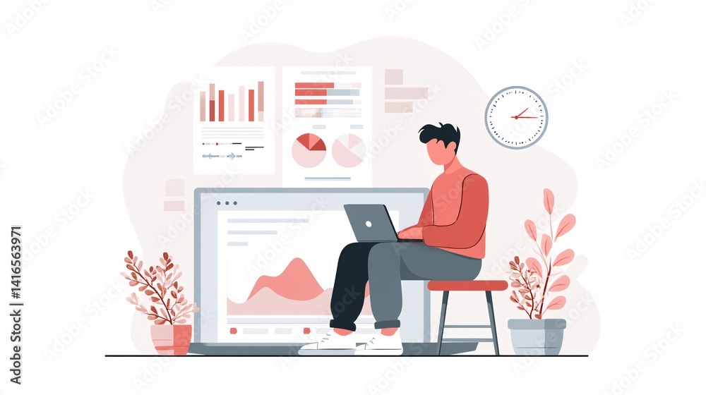 Poster digital marketing analytics with graphs and data visualization