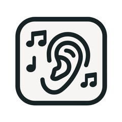 Icon representing musical ear with ear and musical notes in minimalist design, art and inspiration concept