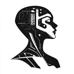 AI Profile Silhouette with Circuit Board and Technological Aesthetic
