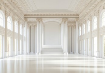 Fototapeta premium Grand White Hall with Classical Columns and Ornate Details
