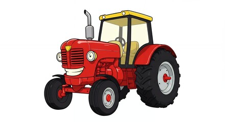 Obraz premium Smiling red cartoon farm tractor illustration