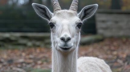 Obraz premium Detailedcloseupportraitofthemountaingoral,animalfeaturingitsdistinctivetextureandpatternsagainstblurbackdropsymbolizingwildlifepreservation