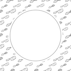 kitchen utensil frame. doodle kitchenware circle frame. kitchen background