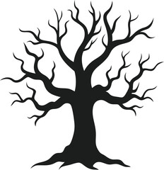 Spooky Twisted Tree Silhouette Vector - Creepy Halloween Forest Graphic