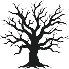 Spooky Twisted Tree Silhouette Vector - Dark Forest Tree Element
